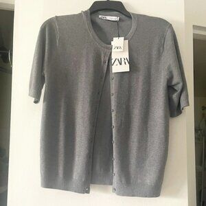 ZARA Grey Cardigan Short Sleeve XL